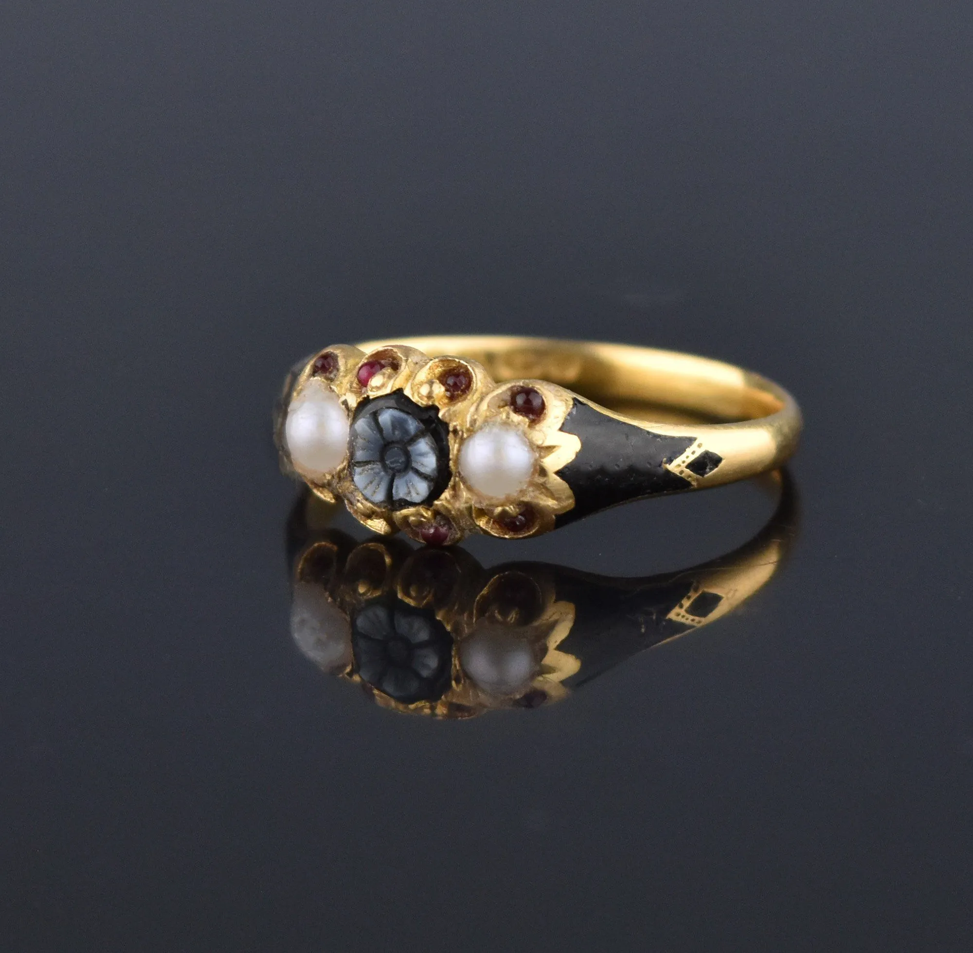 Antique 1860s Pearl Garnet Sardonyx Cameo 18K Gold Ring ON HOLD