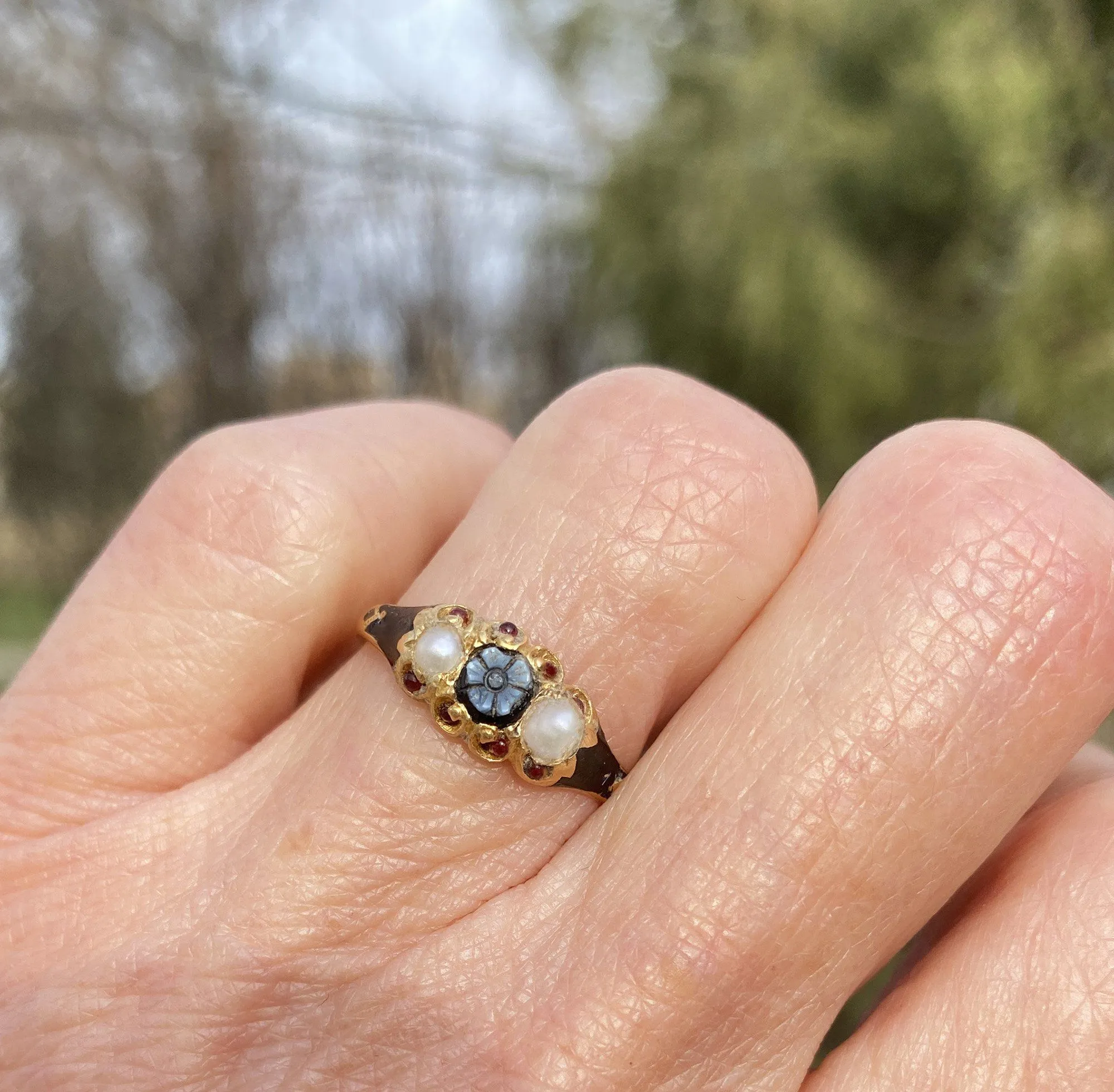 Antique 1860s Pearl Garnet Sardonyx Cameo 18K Gold Ring ON HOLD