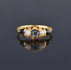 Antique 1860s Pearl Garnet Sardonyx Cameo 18K Gold Ring ON HOLD