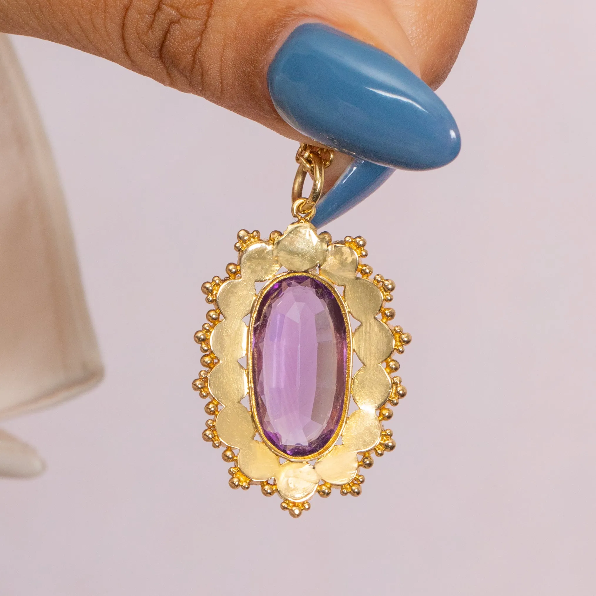 Antique 18ct Gold Amethyst Pearl Pendant 4.00ct