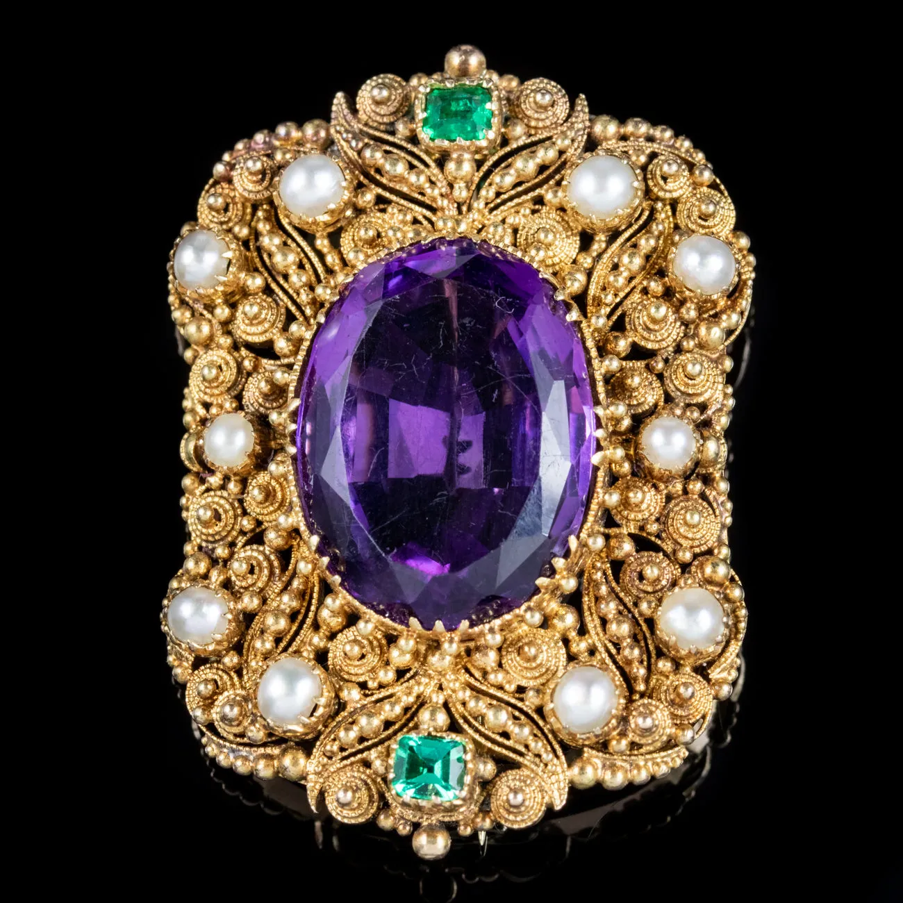 Antique Edwardian Suffragette Amethyst Brooch 18Ct Gold Circa 1910