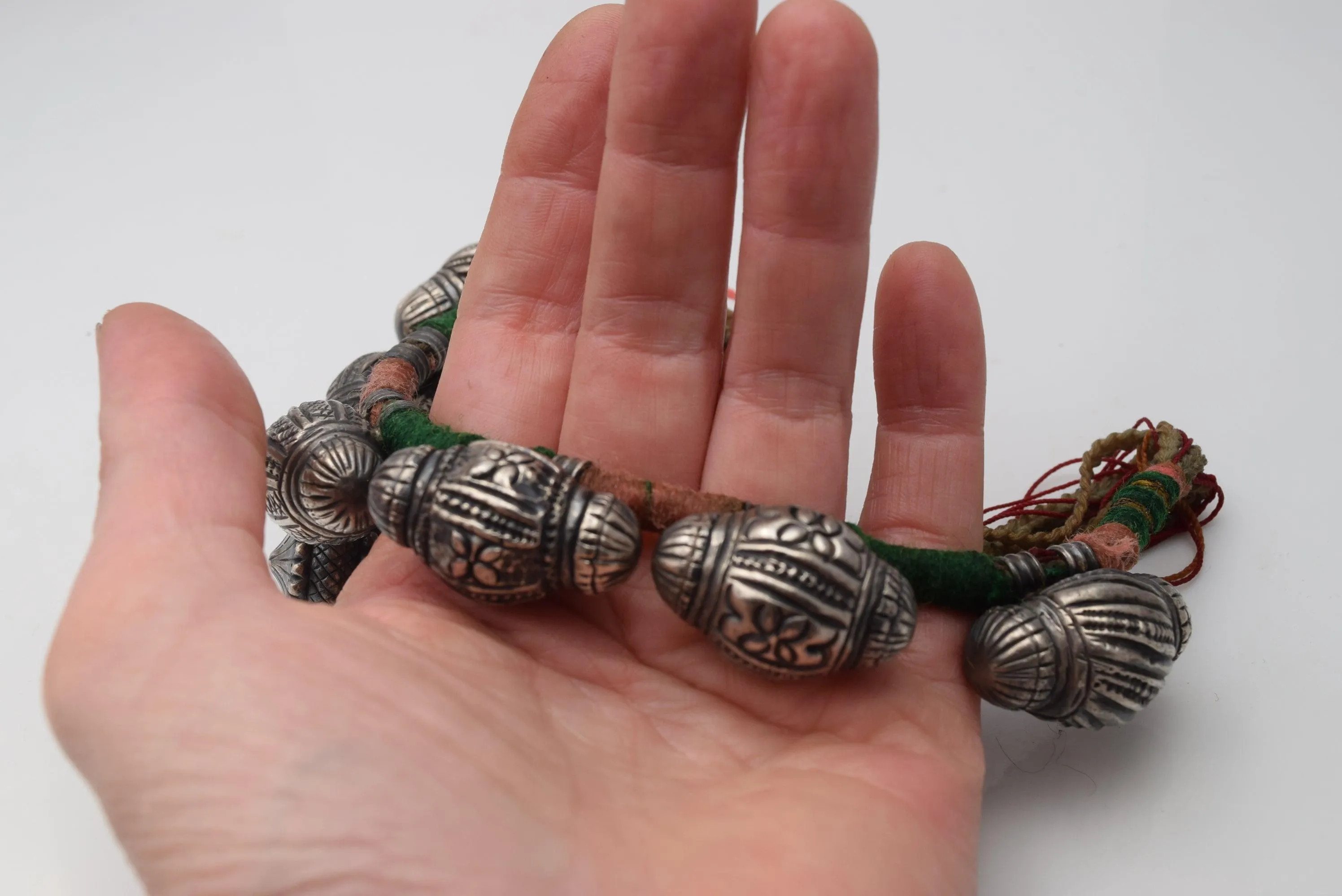 Antique Indian Silver Necklace with Puffy Amulets