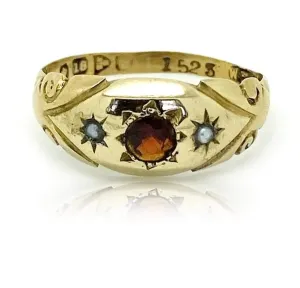 Antique Victorian 18ct Gold Garnet Pearl Ring