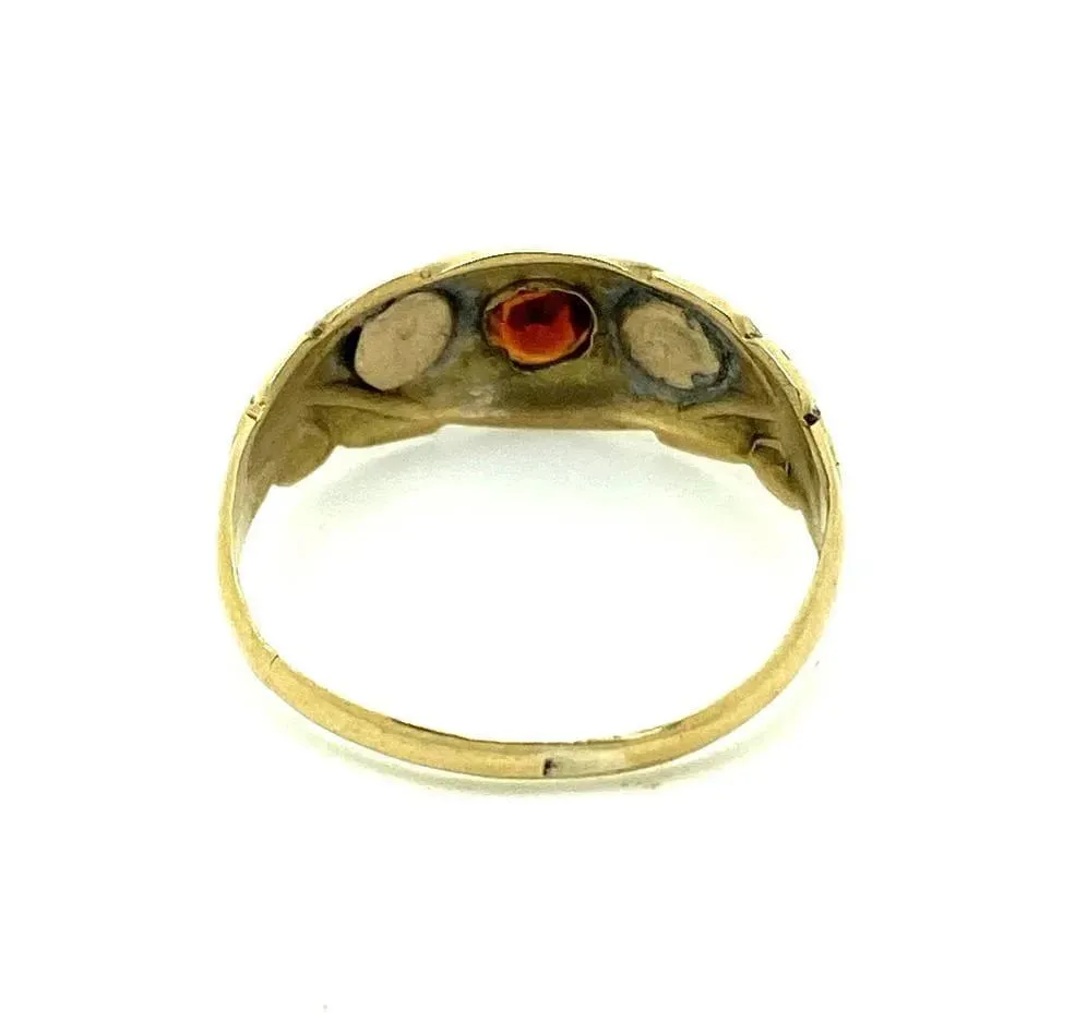 Antique Victorian 18ct Gold Garnet Pearl Ring