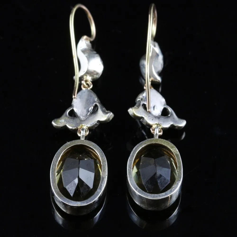 Antique Victorian Citrine & Double Drop Paste Earrings Gold/Silver