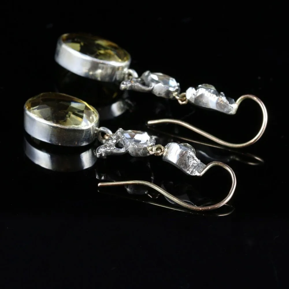 Antique Victorian Citrine & Double Drop Paste Earrings Gold/Silver