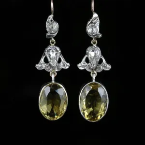 Antique Victorian Citrine & Double Drop Paste Earrings Gold/Silver