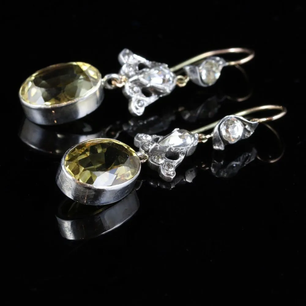 Antique Victorian Citrine & Double Drop Paste Earrings Gold/Silver