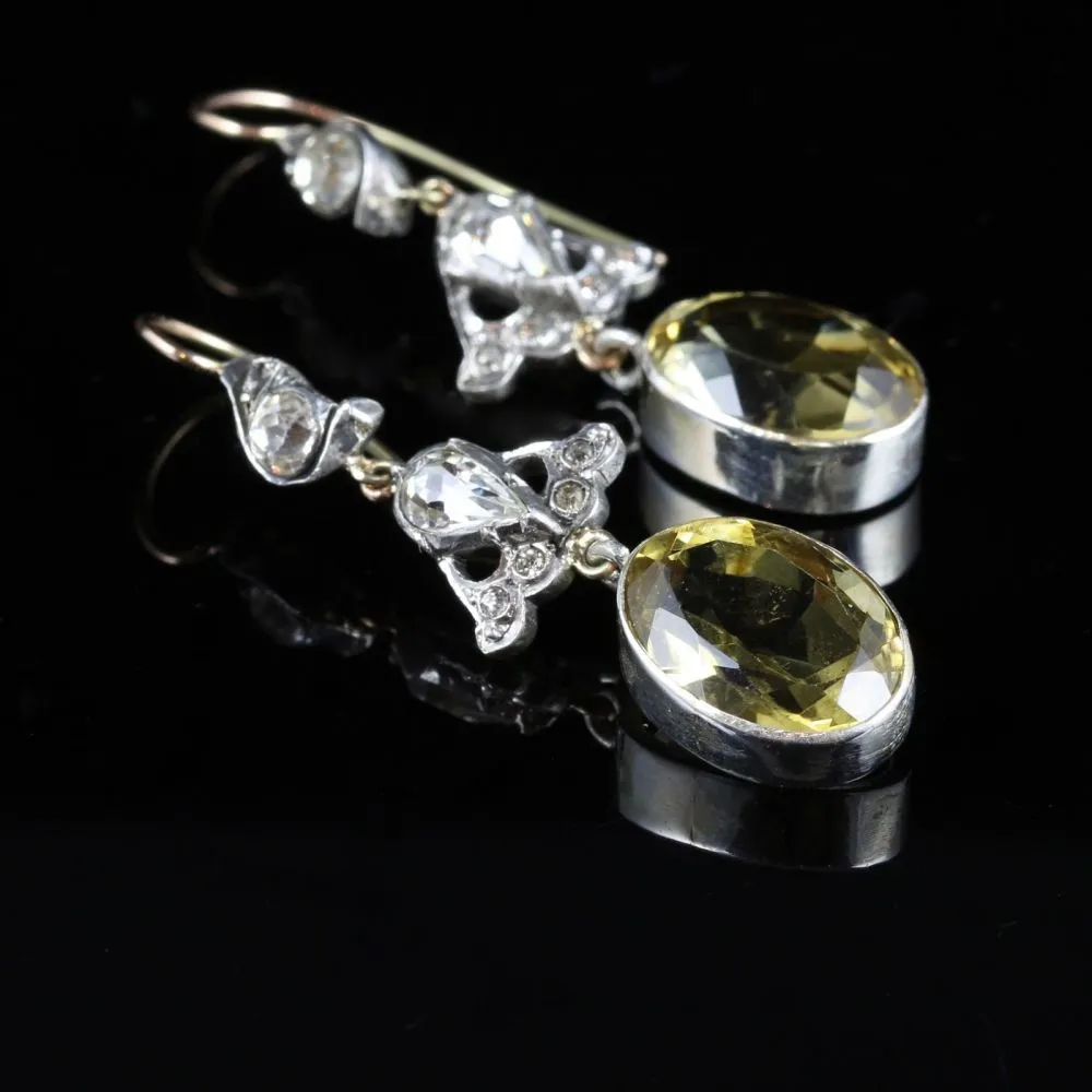 Antique Victorian Citrine & Double Drop Paste Earrings Gold/Silver