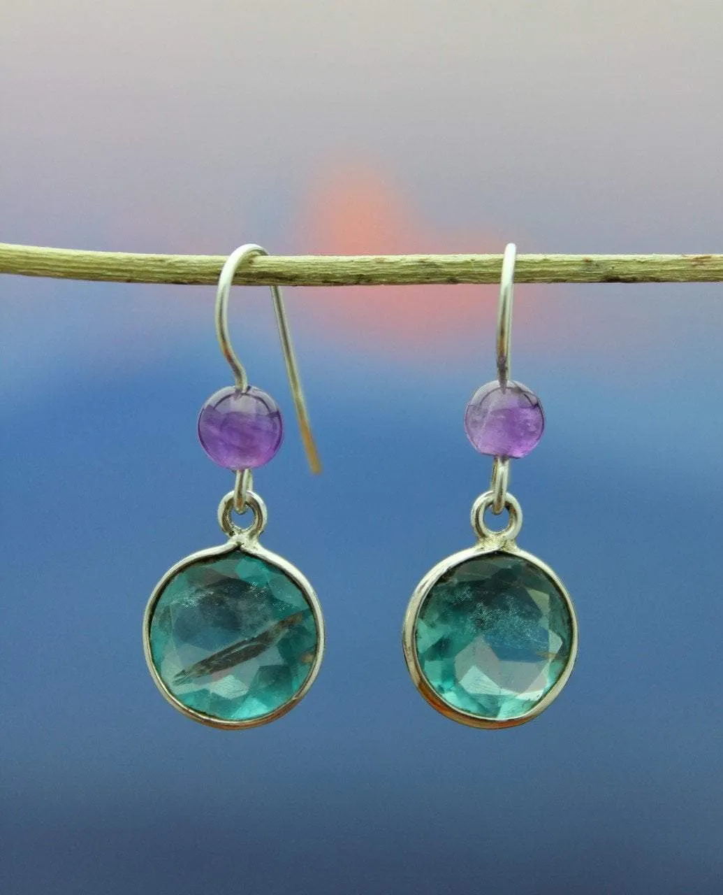 Apatite and Amethyst Drop Earrings