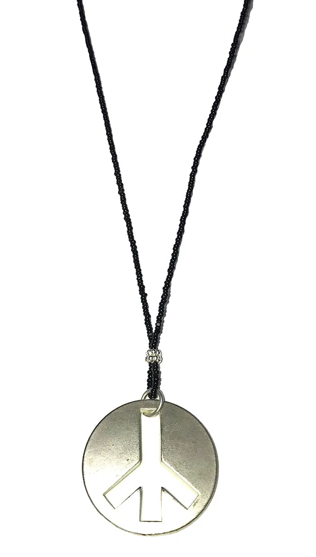 Apparel Addiction Jewelry Silver Brushed Peace Necklace in Black