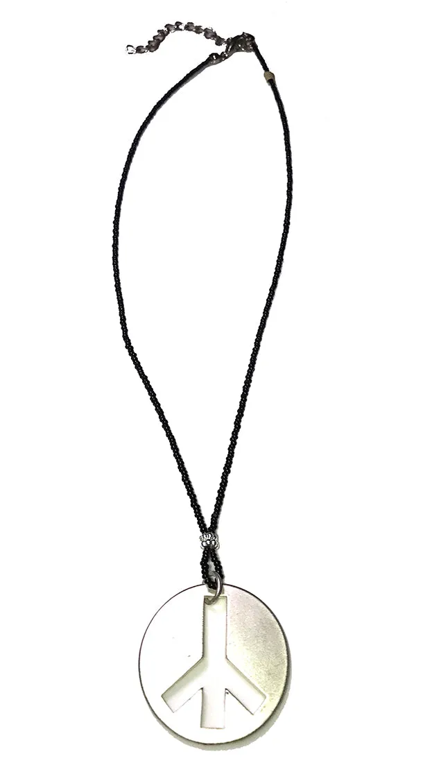 Apparel Addiction Jewelry Silver Brushed Peace Necklace in Black