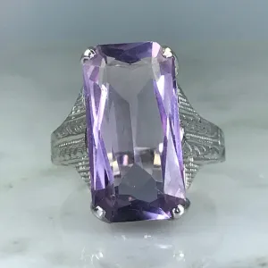 Art Nouveau Amethyst Ring. 14K White Gold. February Birthstone. 6th Anniversary Gift. 1900s