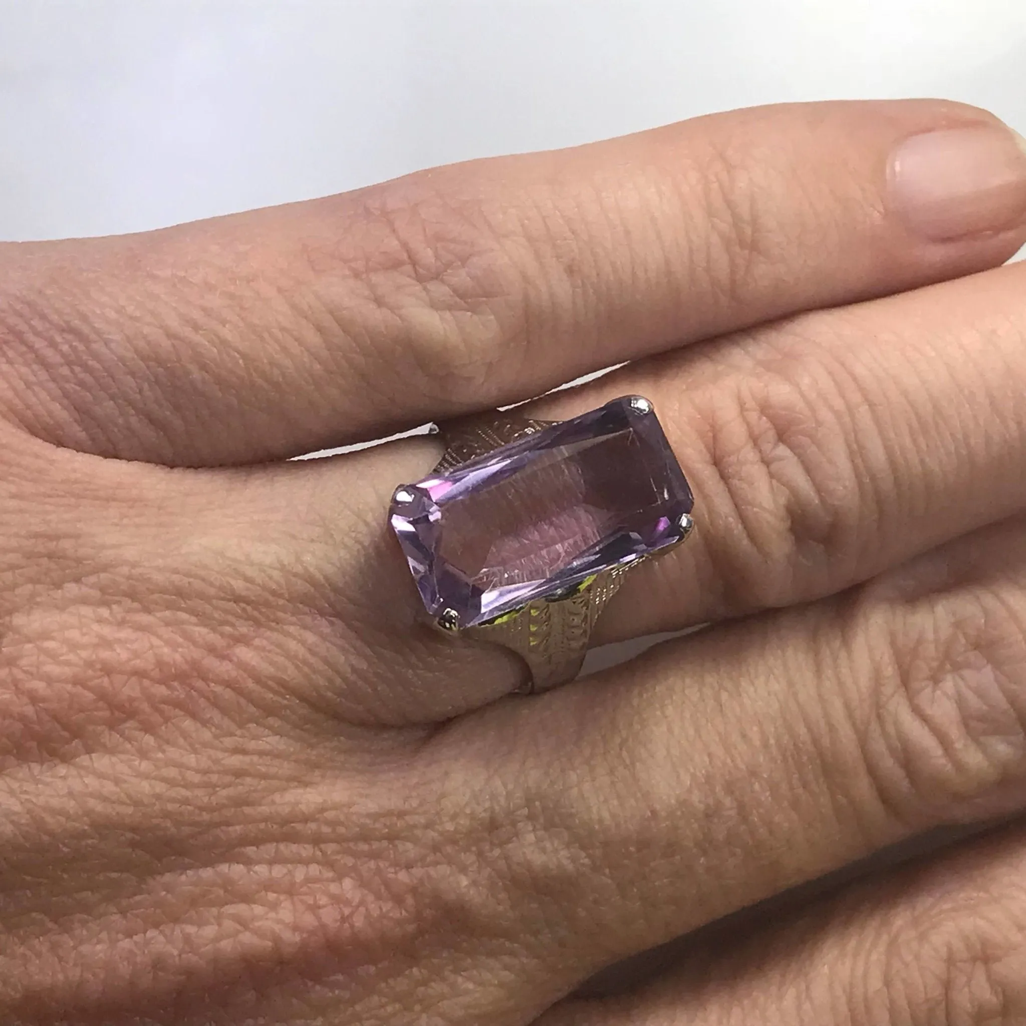 Art Nouveau Amethyst Ring. 14K White Gold. February Birthstone. 6th Anniversary Gift. 1900s