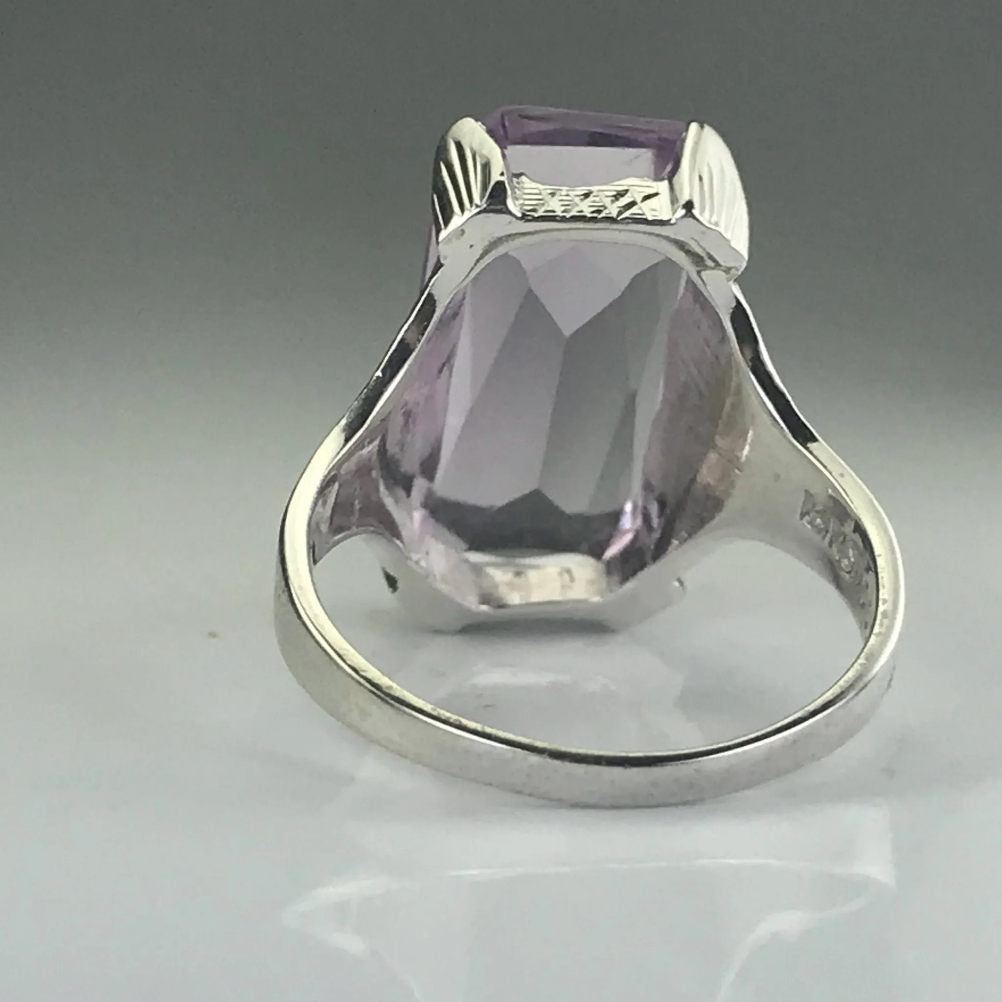 Art Nouveau Amethyst Ring. 14K White Gold. February Birthstone. 6th Anniversary Gift. 1900s