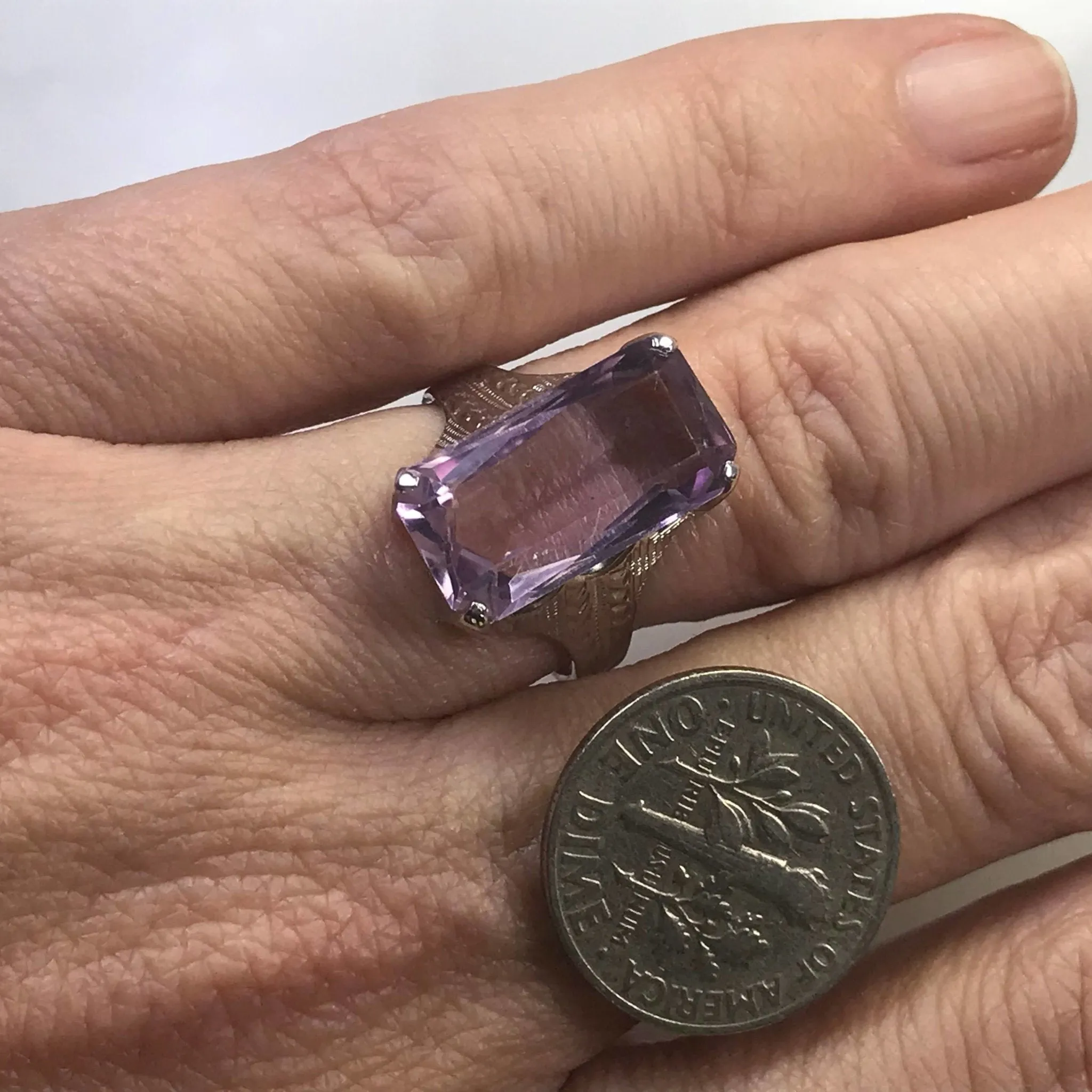 Art Nouveau Amethyst Ring. 14K White Gold. February Birthstone. 6th Anniversary Gift. 1900s