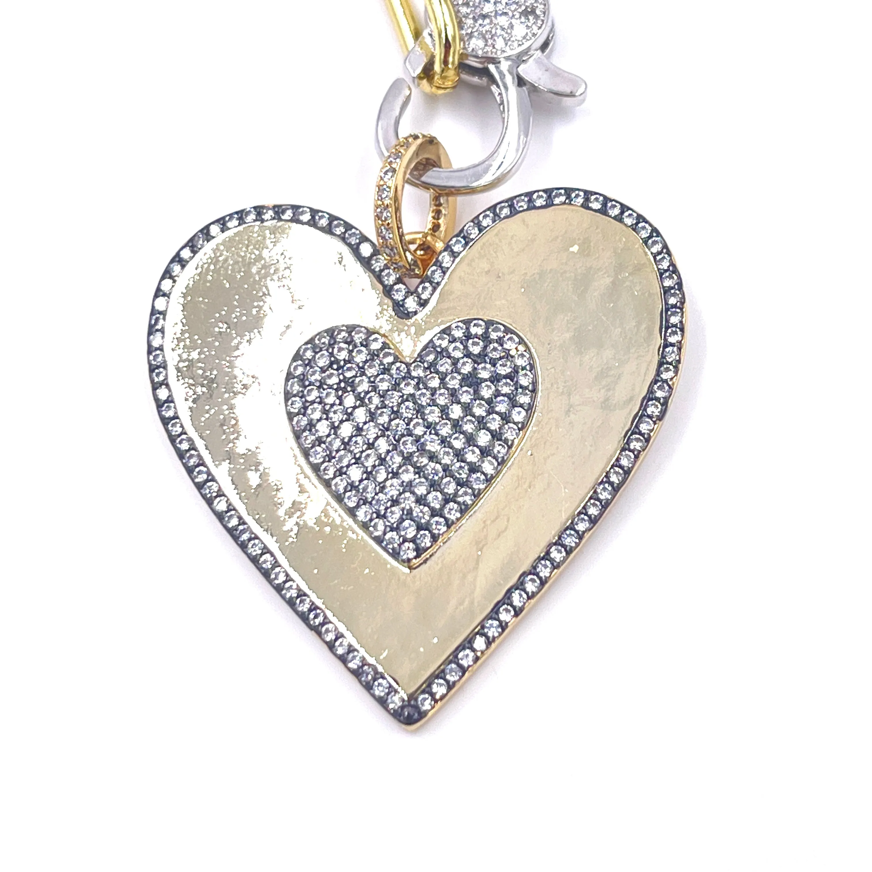 Ashley Gold Stainless Steel Gold Plated Double Halo Detachable Heart Pendant Necklace