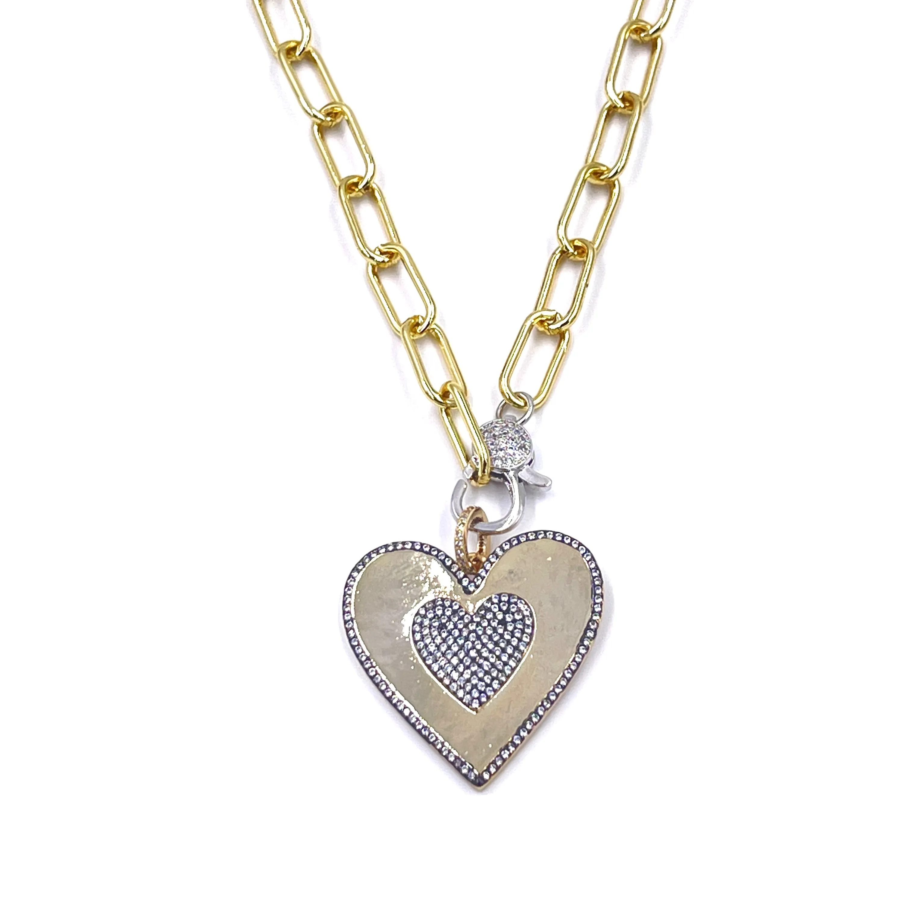 Ashley Gold Stainless Steel Gold Plated Double Halo Detachable Heart Pendant Necklace