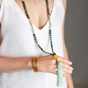 Bali Spirit Gemstone Mala with Green Indian Agate, Jade and Citrine