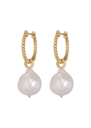 Baroque Beaded Hoops Gold Pearl Earrings