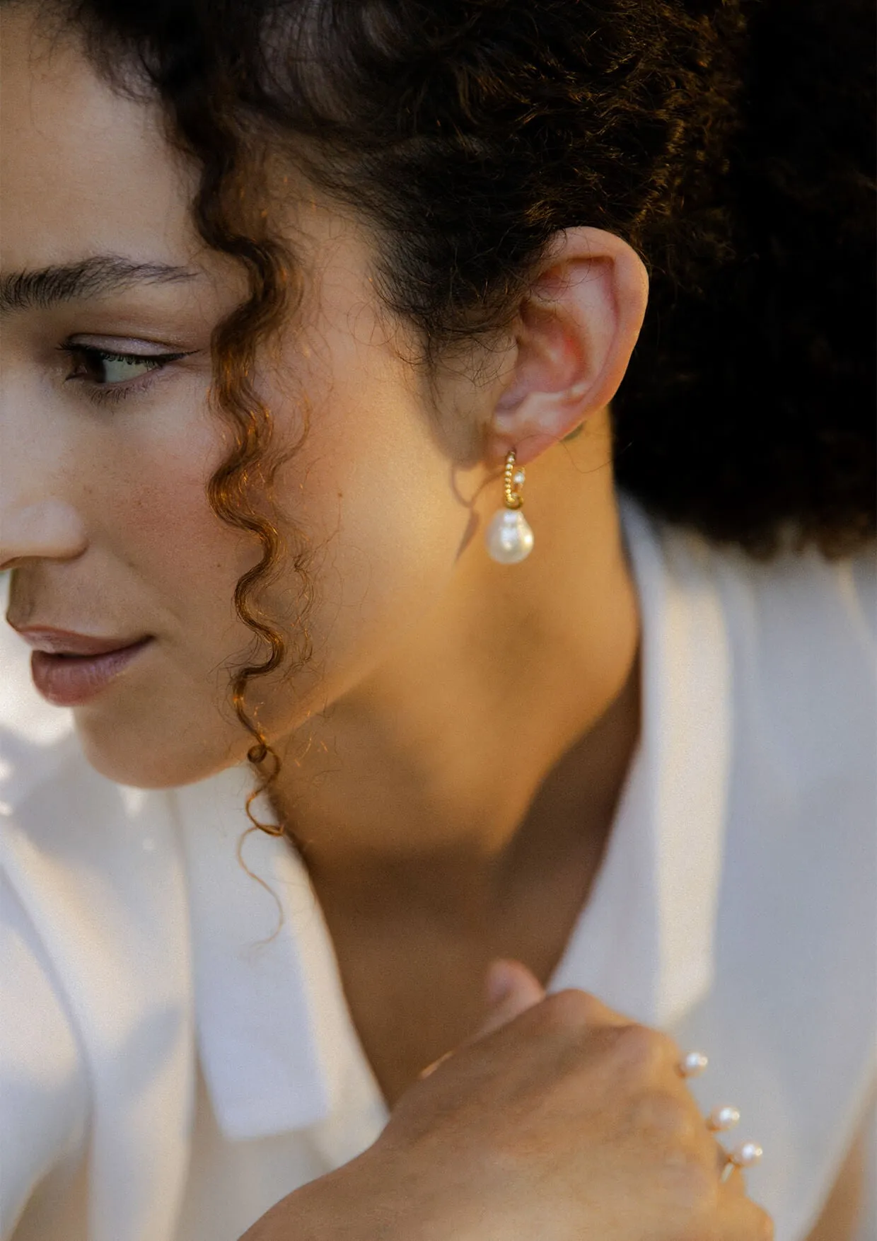 Baroque Beaded Hoops Gold Pearl Earrings