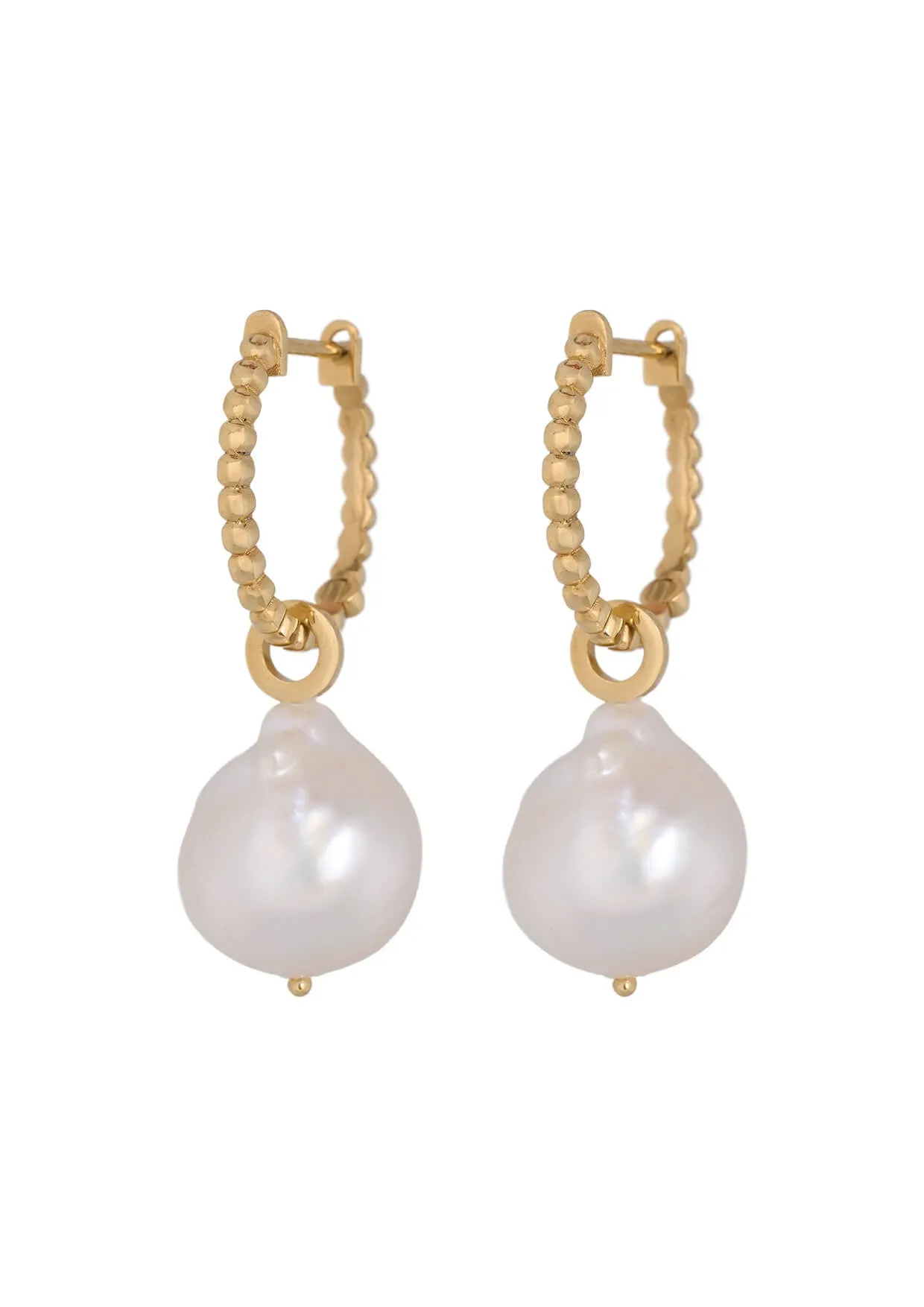 Baroque Beaded Hoops Gold Pearl Earrings