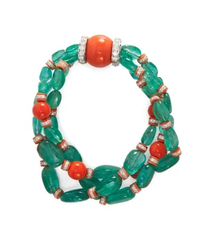 Bead Bracelet, Emerald and Coral