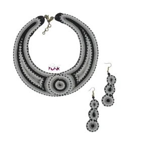 Beaded Collar Jewelry SET, Black & White