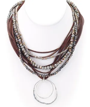 Beaded Leather Necklace with Silver Pendant