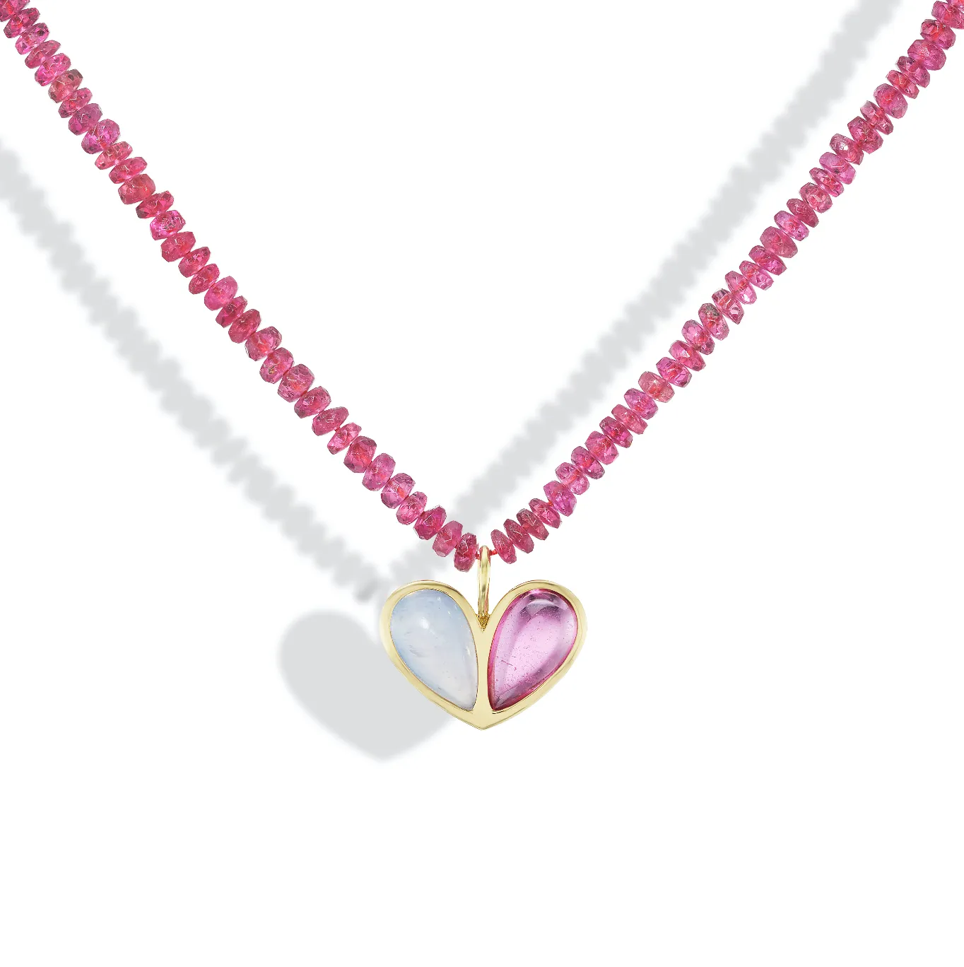 Beaded Sweetheart Necklace Chalcedony & Rubellite