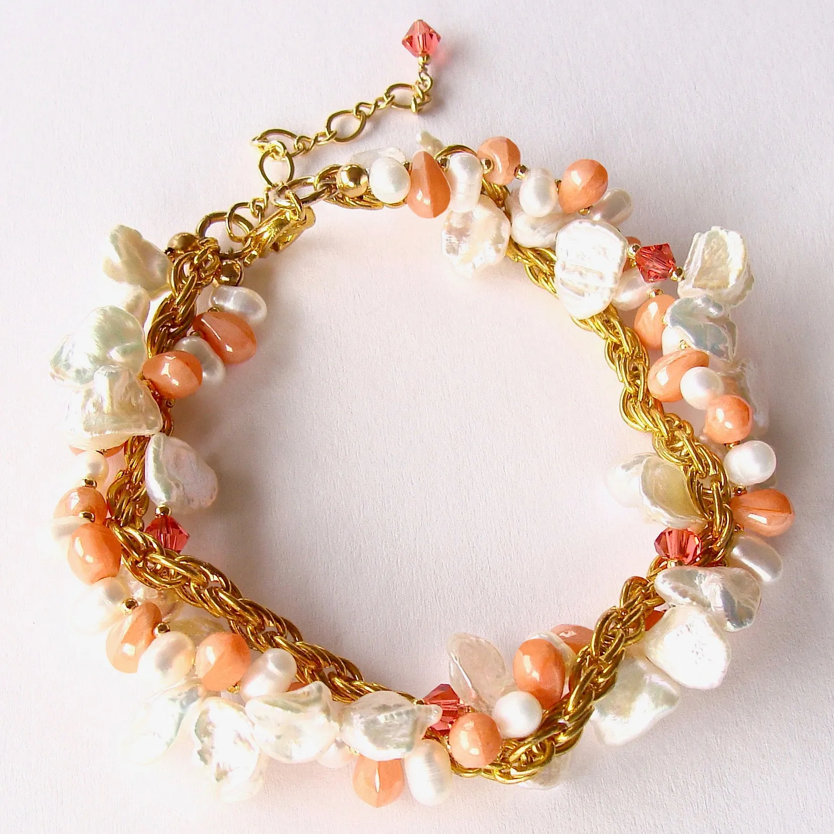 Beatrix: Pearl Bracelet with Coral Accents