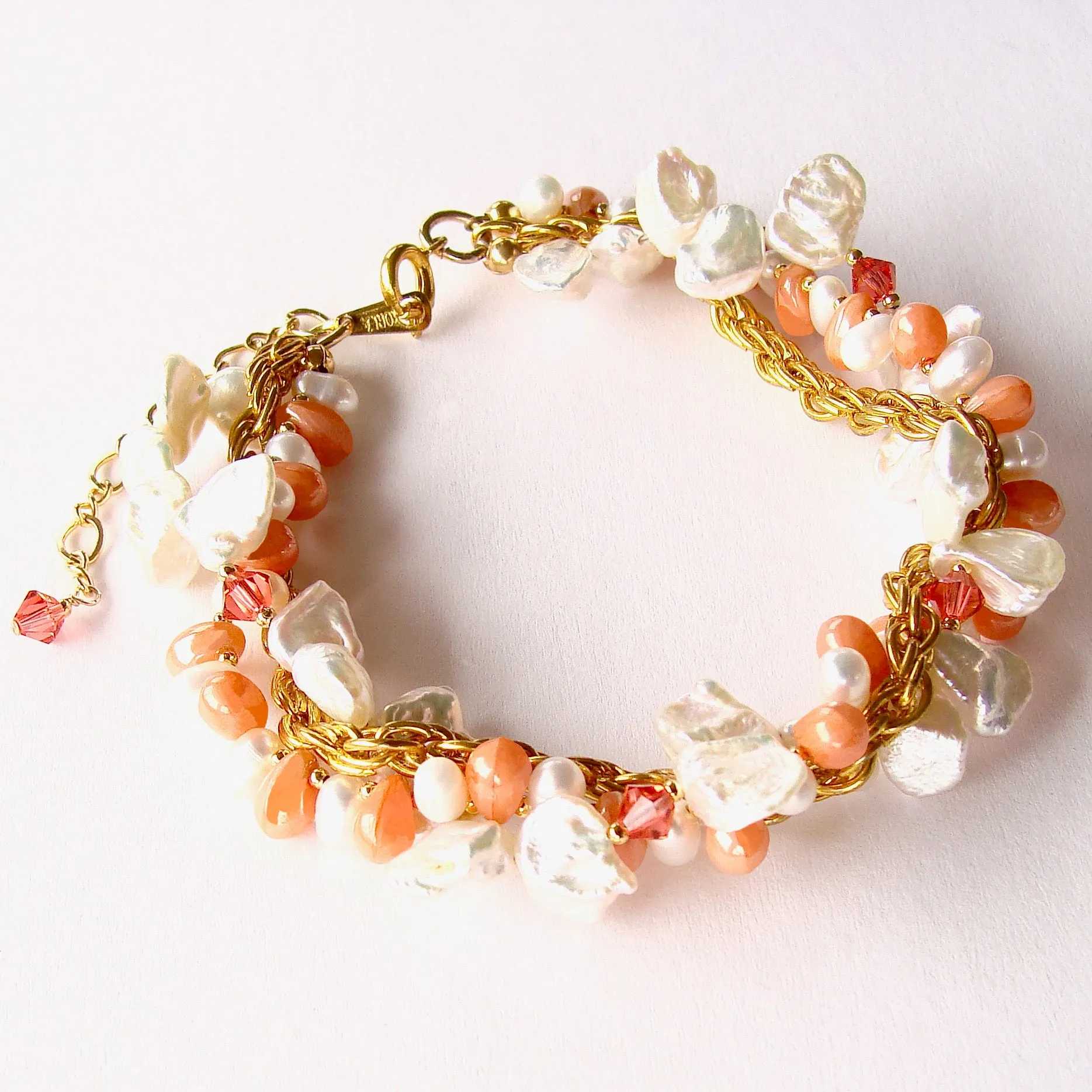 Beatrix: Pearl Bracelet with Coral Accents