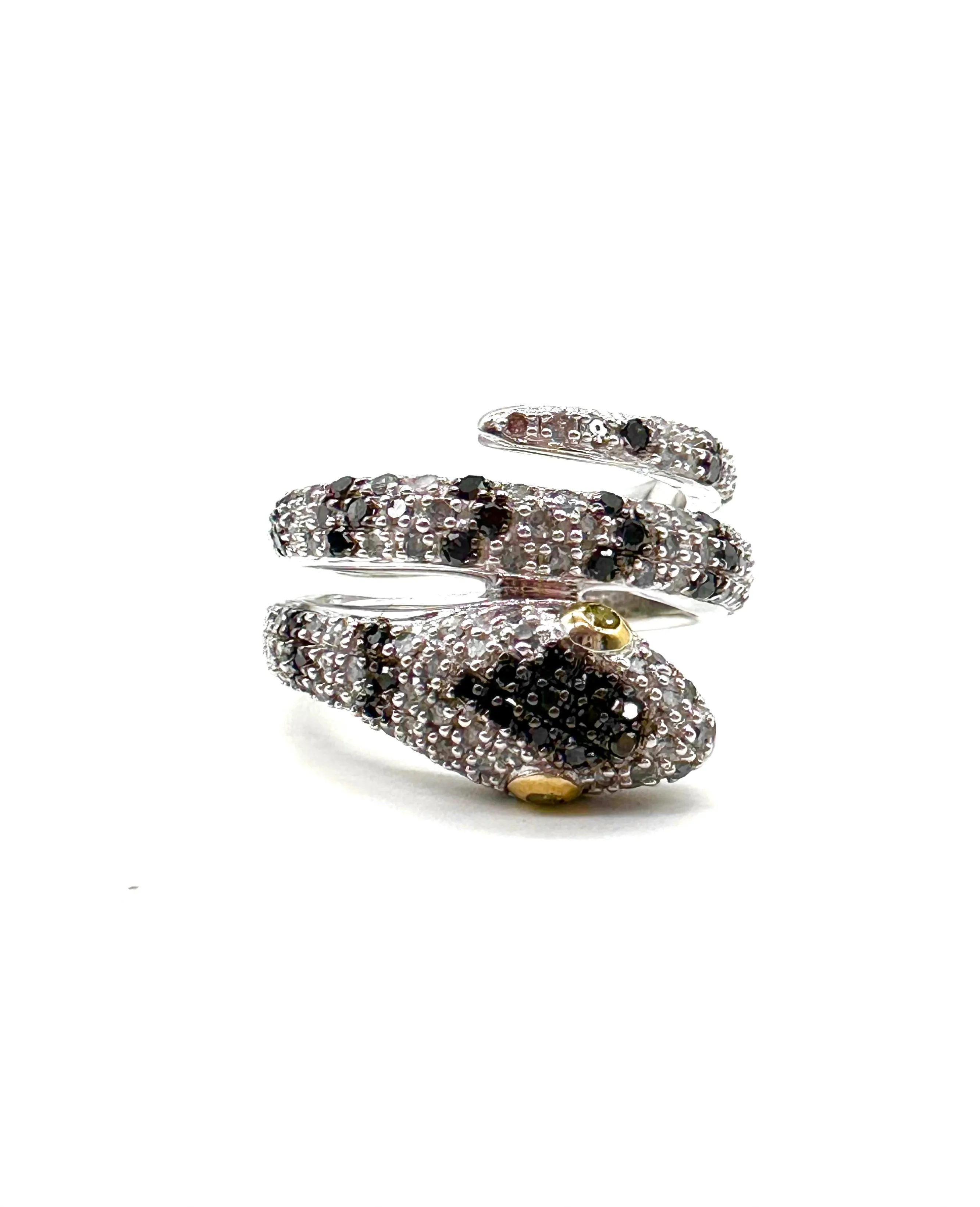 Black and white diamond snake ring