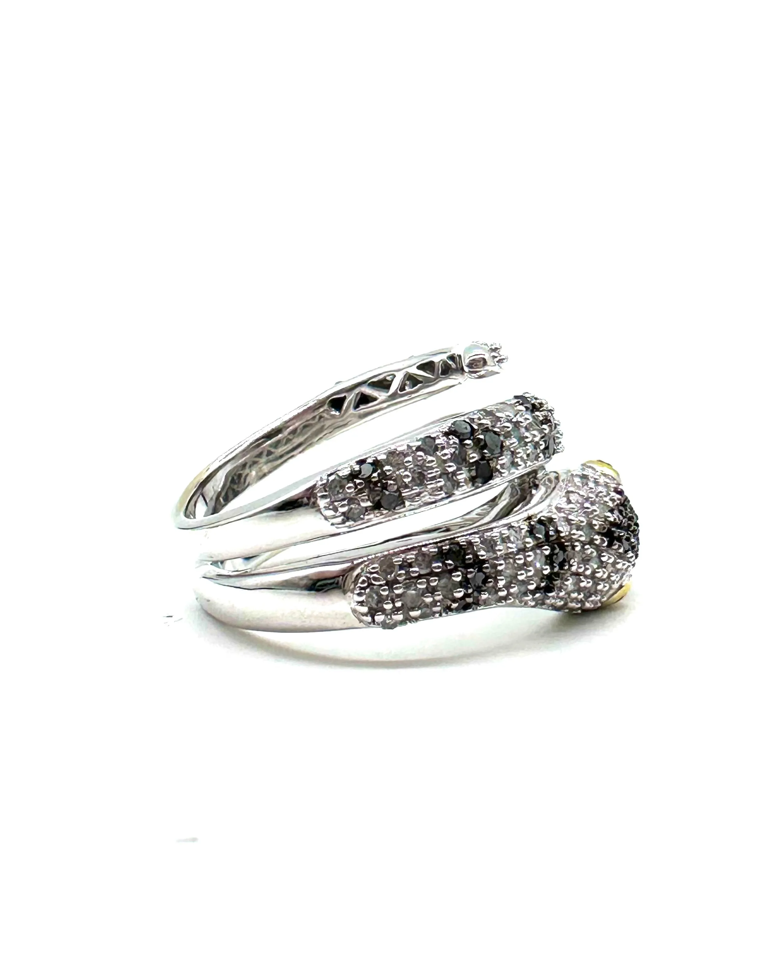 Black and white diamond snake ring