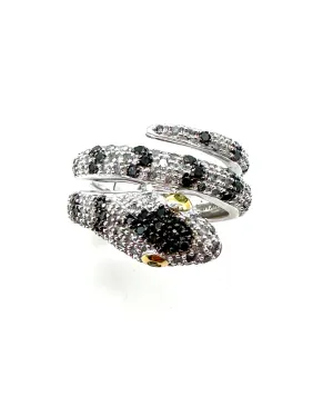 Black and white diamond snake ring