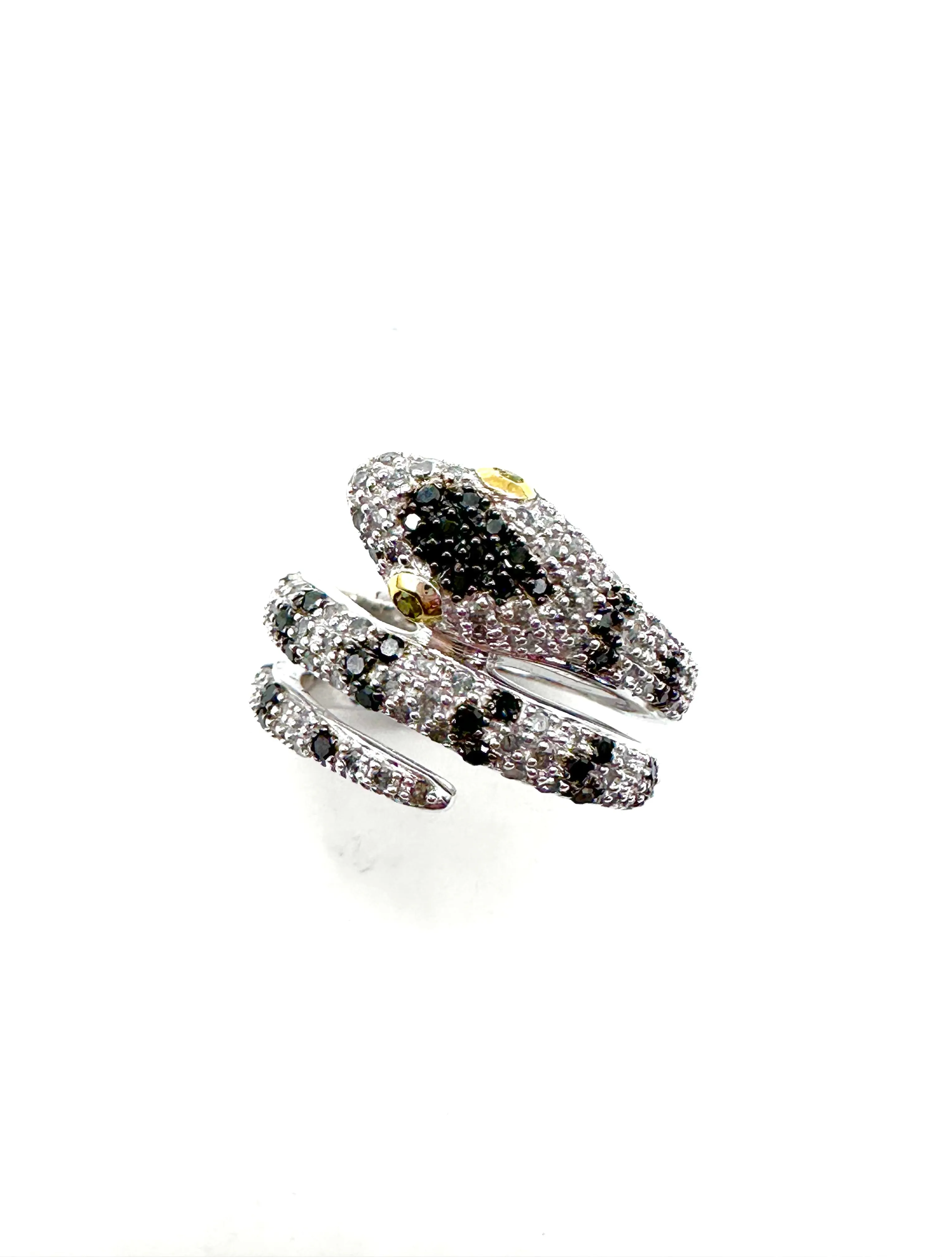 Black and white diamond snake ring