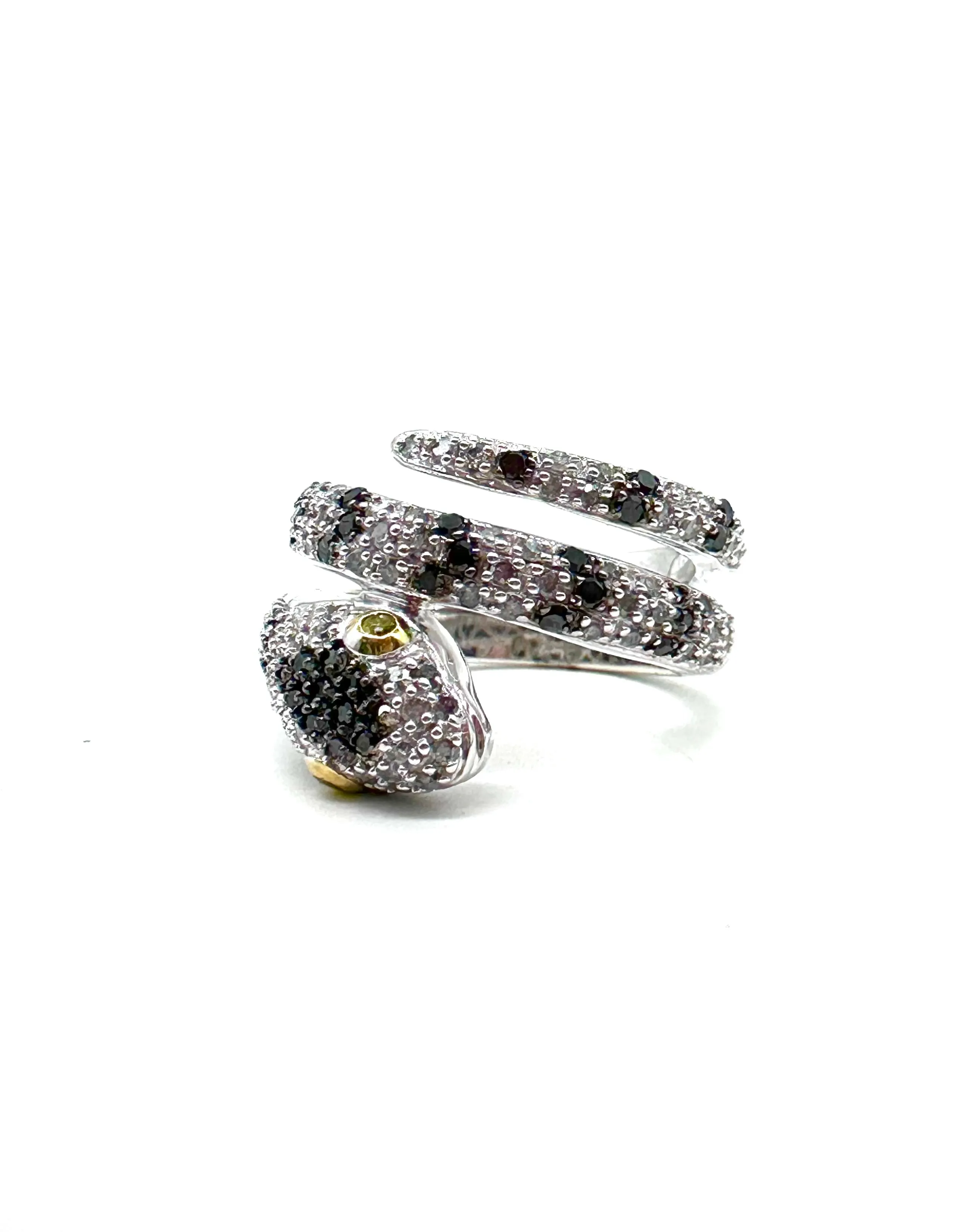 Black and white diamond snake ring