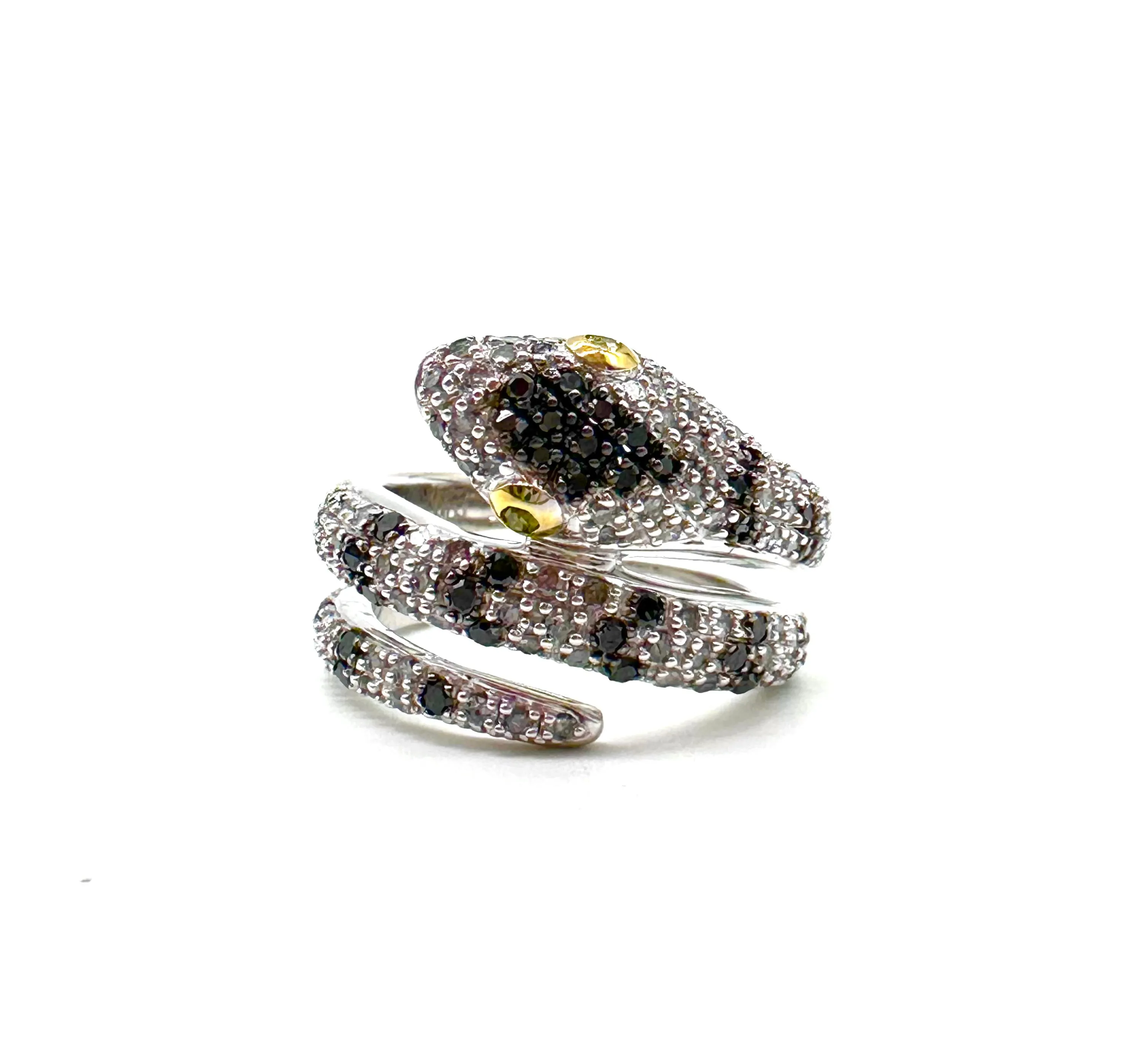 Black and white diamond snake ring