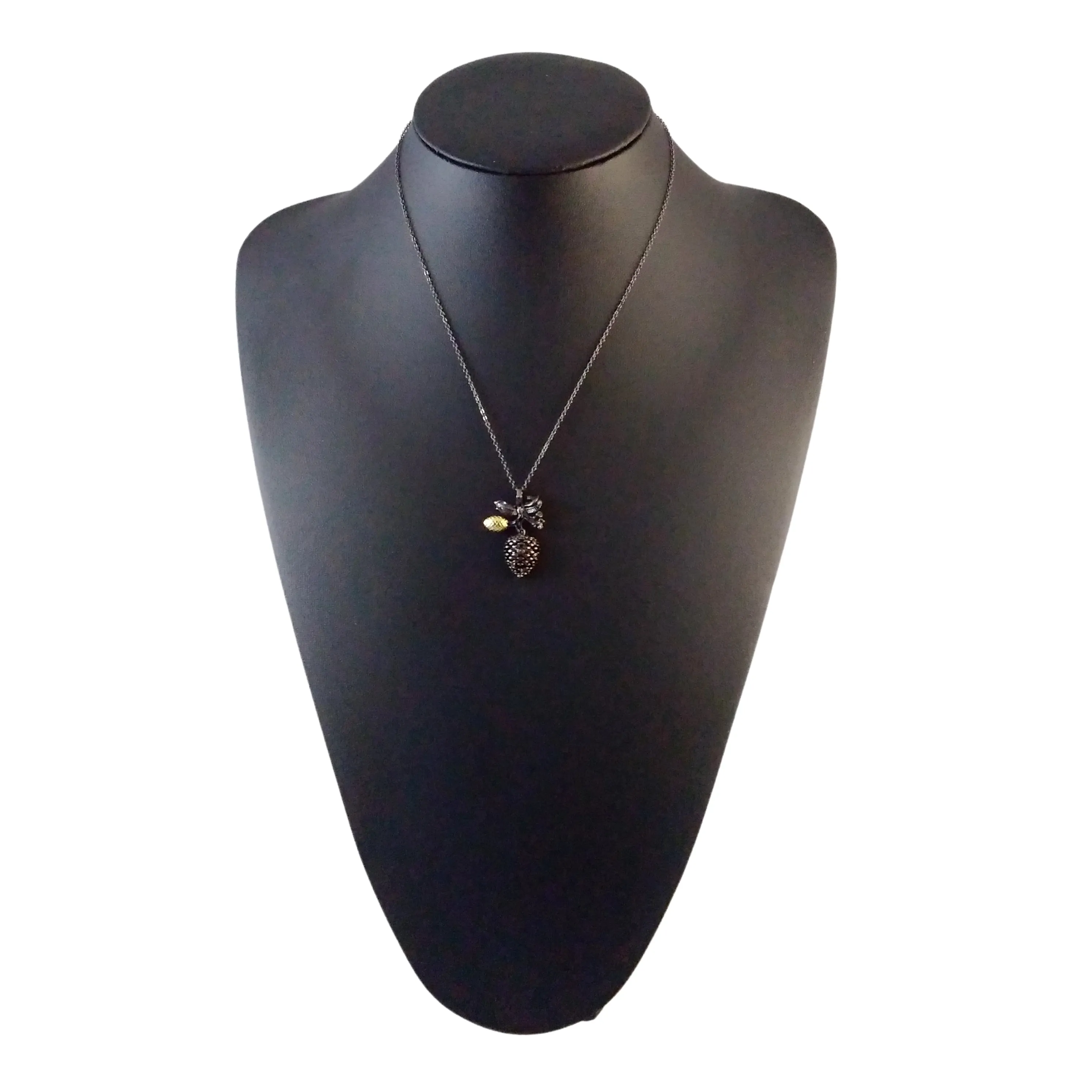 Black Gold Necklace Pine Cone With Cubic Zirconia Stones