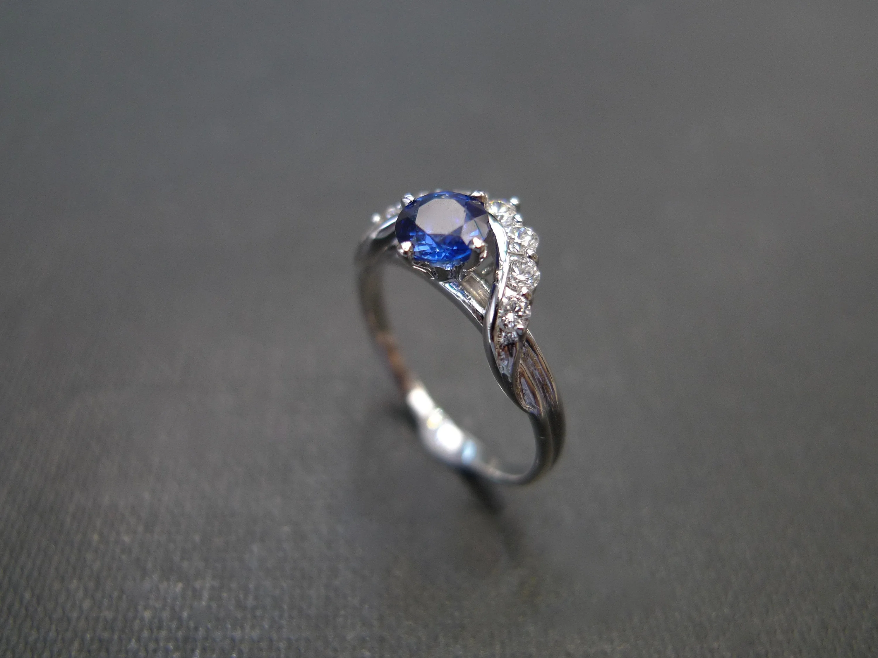 Blue Sapphire and Diamond Ring in White Gold