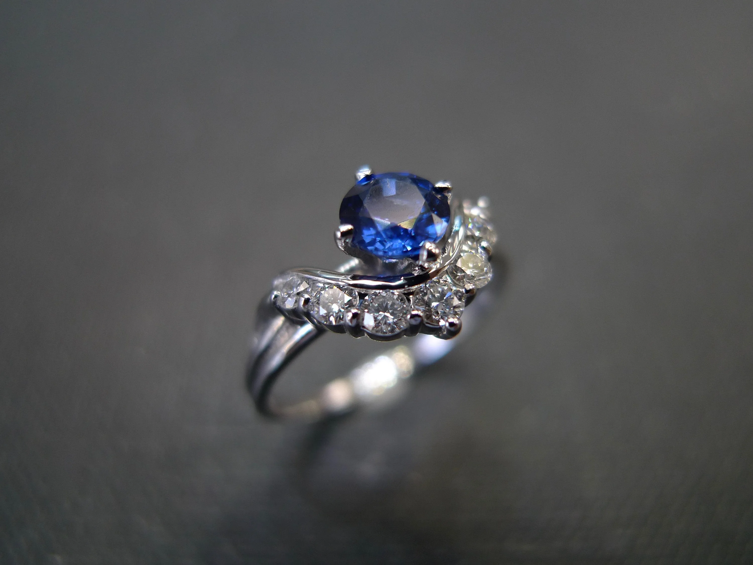 Blue Sapphire and Diamond Ring in White Gold