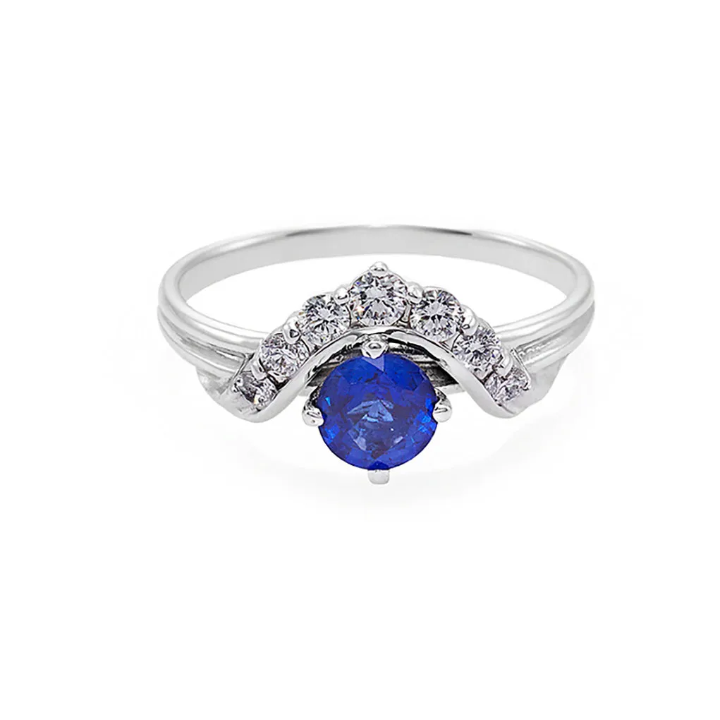 Blue Sapphire and Diamond Ring in White Gold