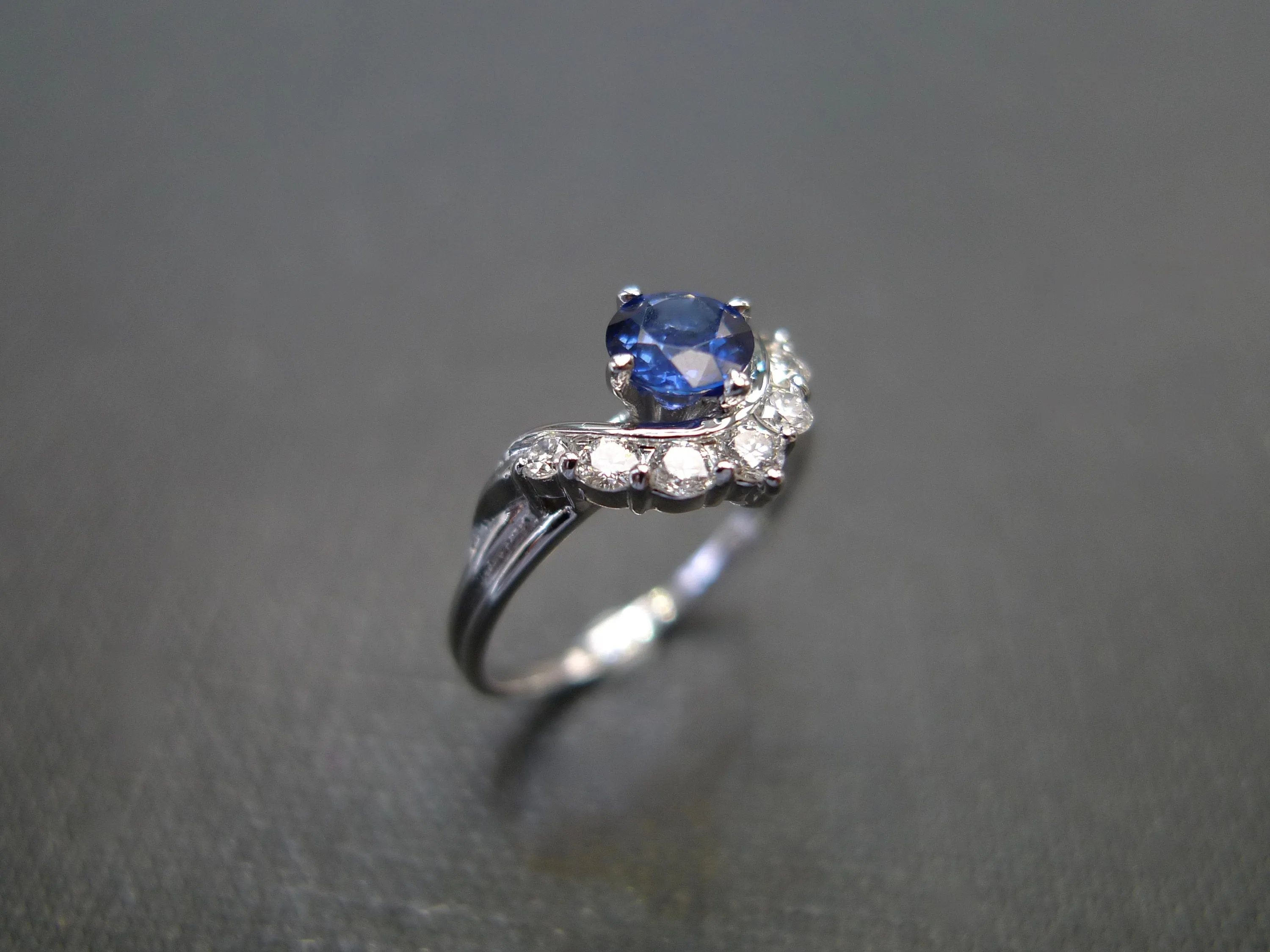 Blue Sapphire and Diamond Ring in White Gold