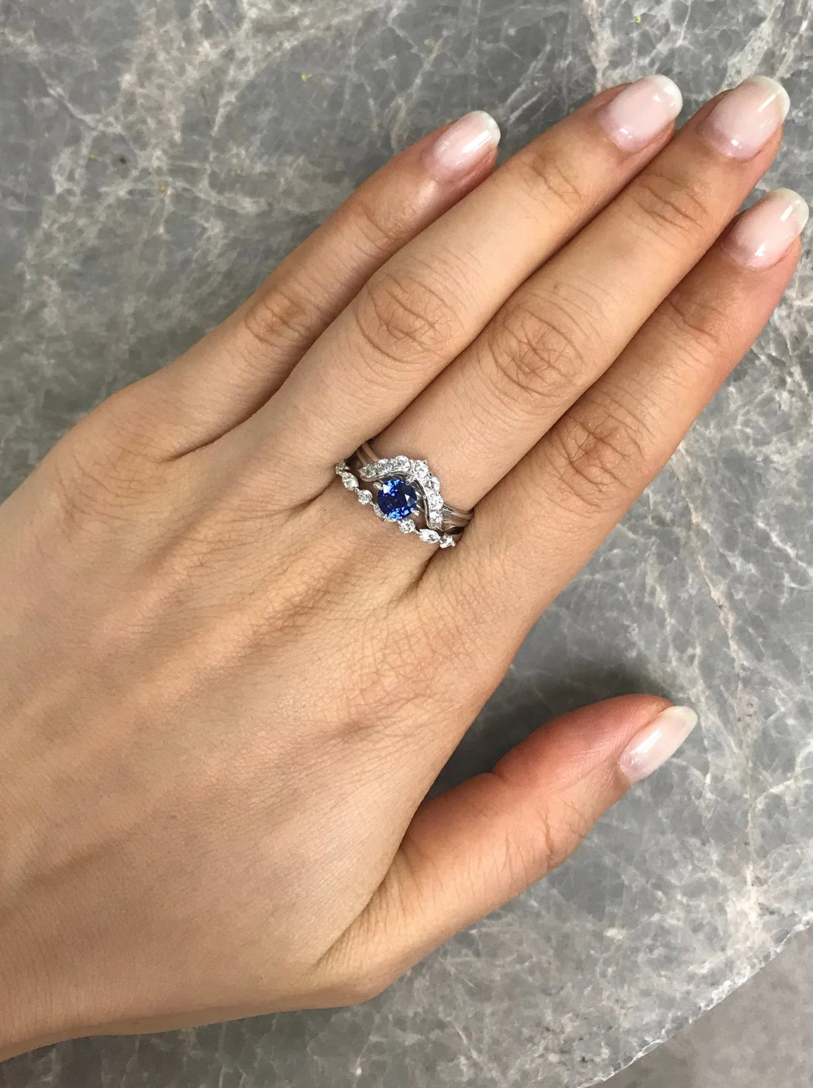 Blue Sapphire and Diamond Ring in White Gold