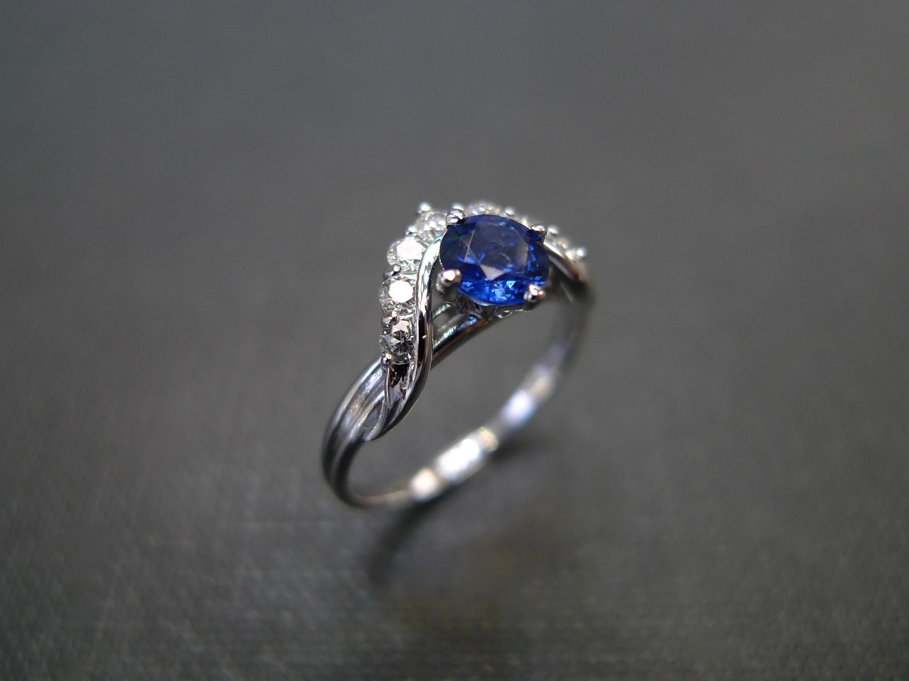 Blue Sapphire and Diamond Ring in White Gold