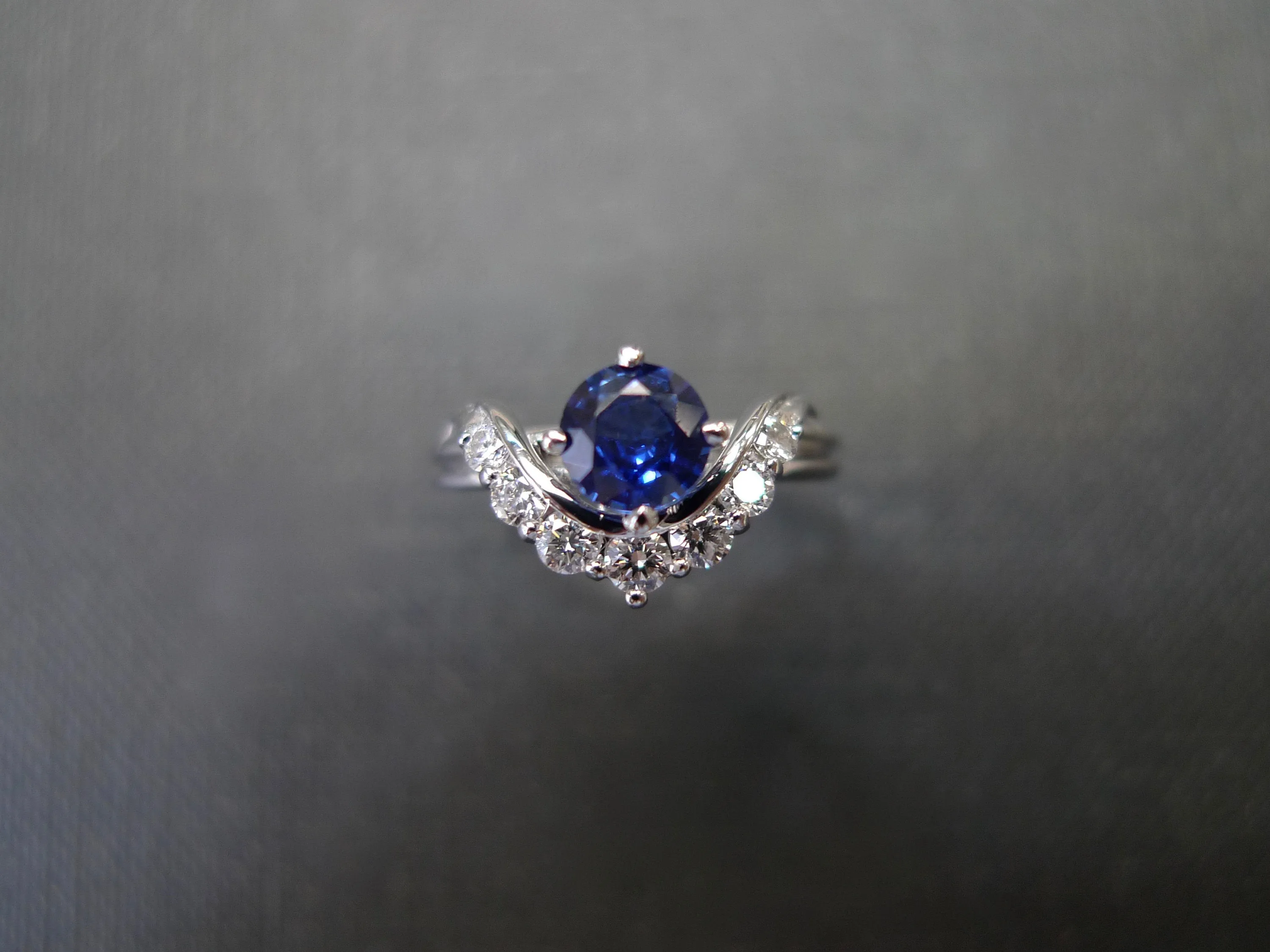 Blue Sapphire and Diamond Ring in White Gold