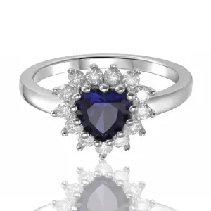 Blue Sapphire Halo Heart Ring