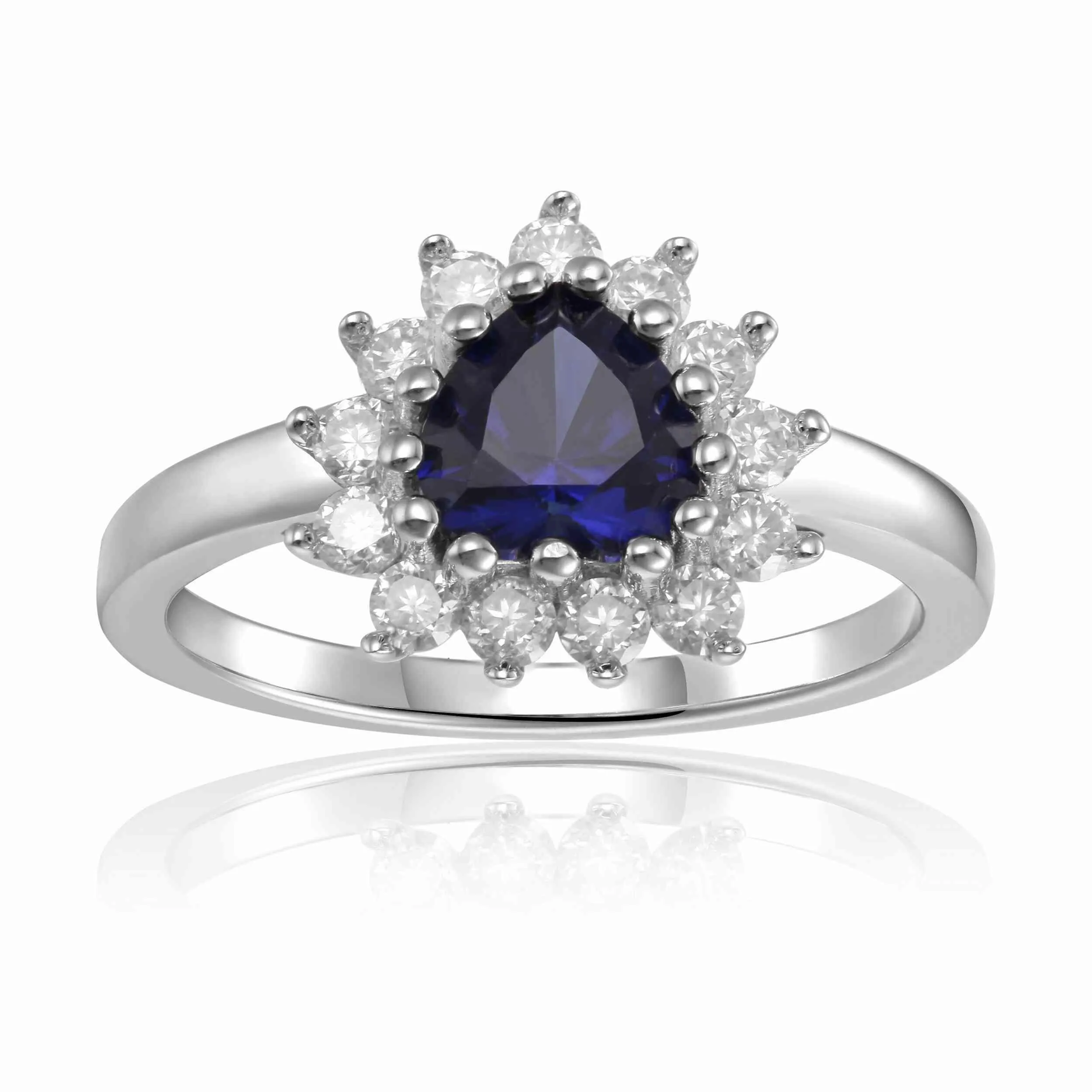 Blue Sapphire Halo Heart Ring