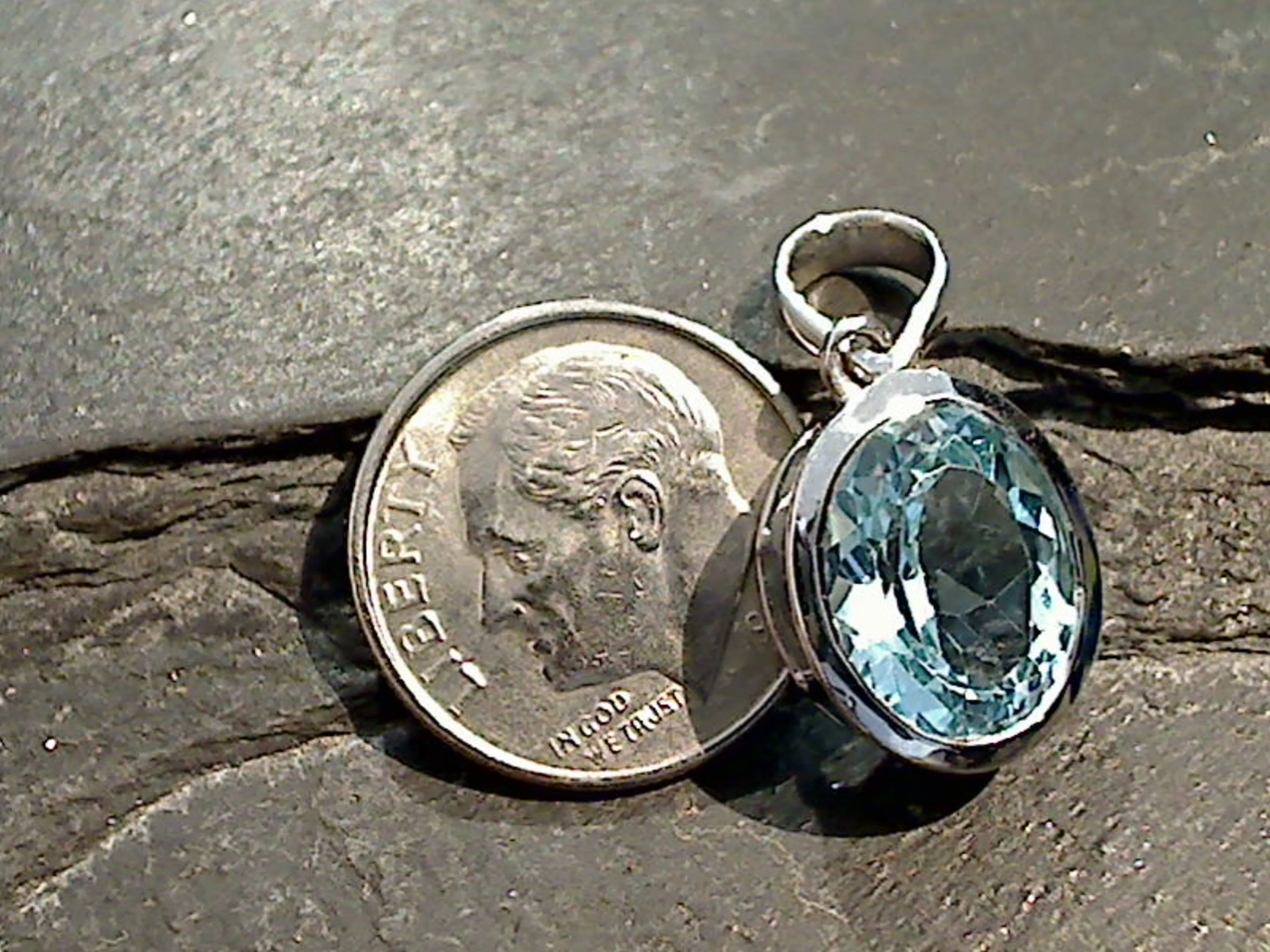 Blue Topaz, Sterling Silver Small Pendant