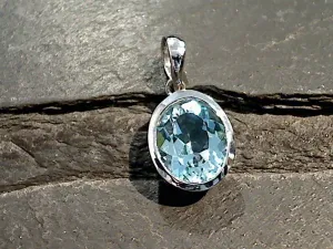 Blue Topaz, Sterling Silver Small Pendant